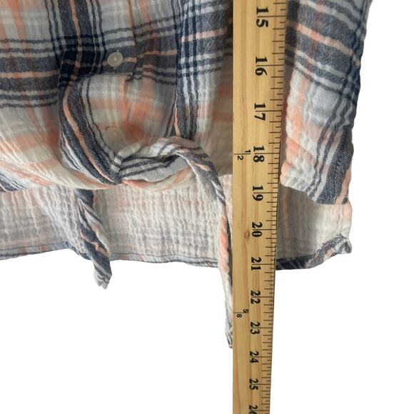 Sanctuary Women's Size Small Blue Pink Plaid Button Up Gauze Short Sleeve Tie - Picture 9 of 9